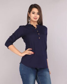 Casual Regular Sleeves Solid Women Blue Top