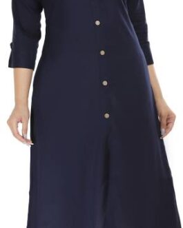 Women Solid Viscose Rayon A-line Kurta  (Navy Blue)